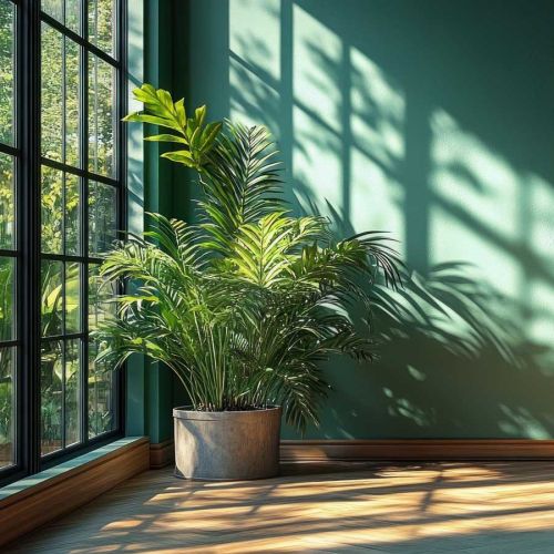 Palme vor grüner Wand